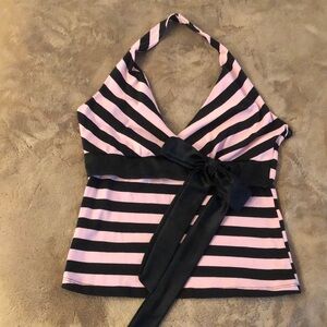Charlotte Russe Pink and Black Striped Halter Top with bow.